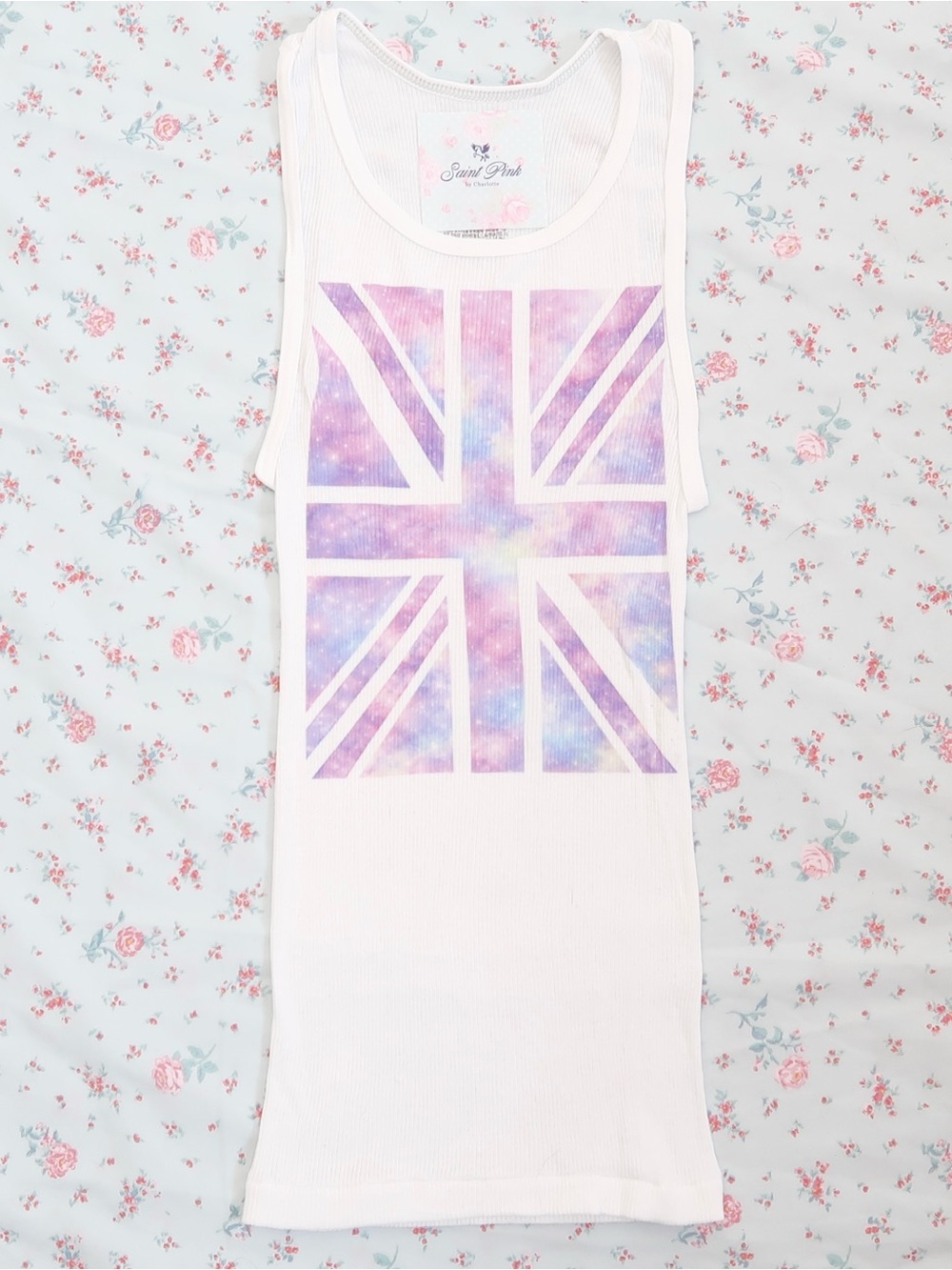 y2k galaxy union jack baby tee white graphic top
